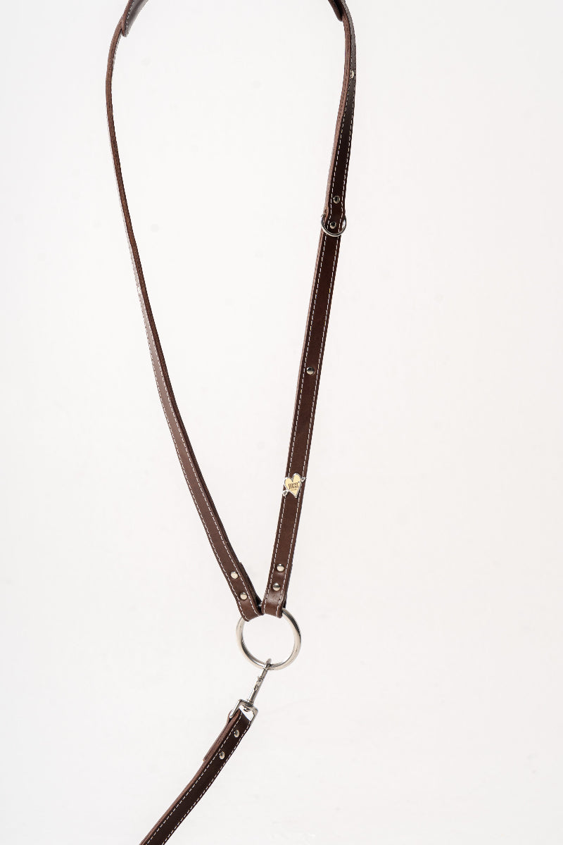 Handcrafted luxury dog leash details by Mou Mou Couture displayed on a white background